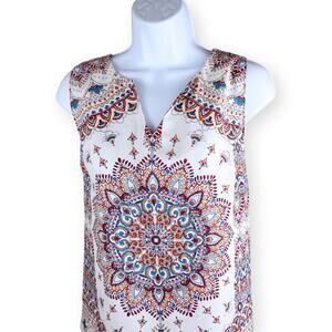 Verse Sleeveless White Red Mandala Print Womens Blouse M